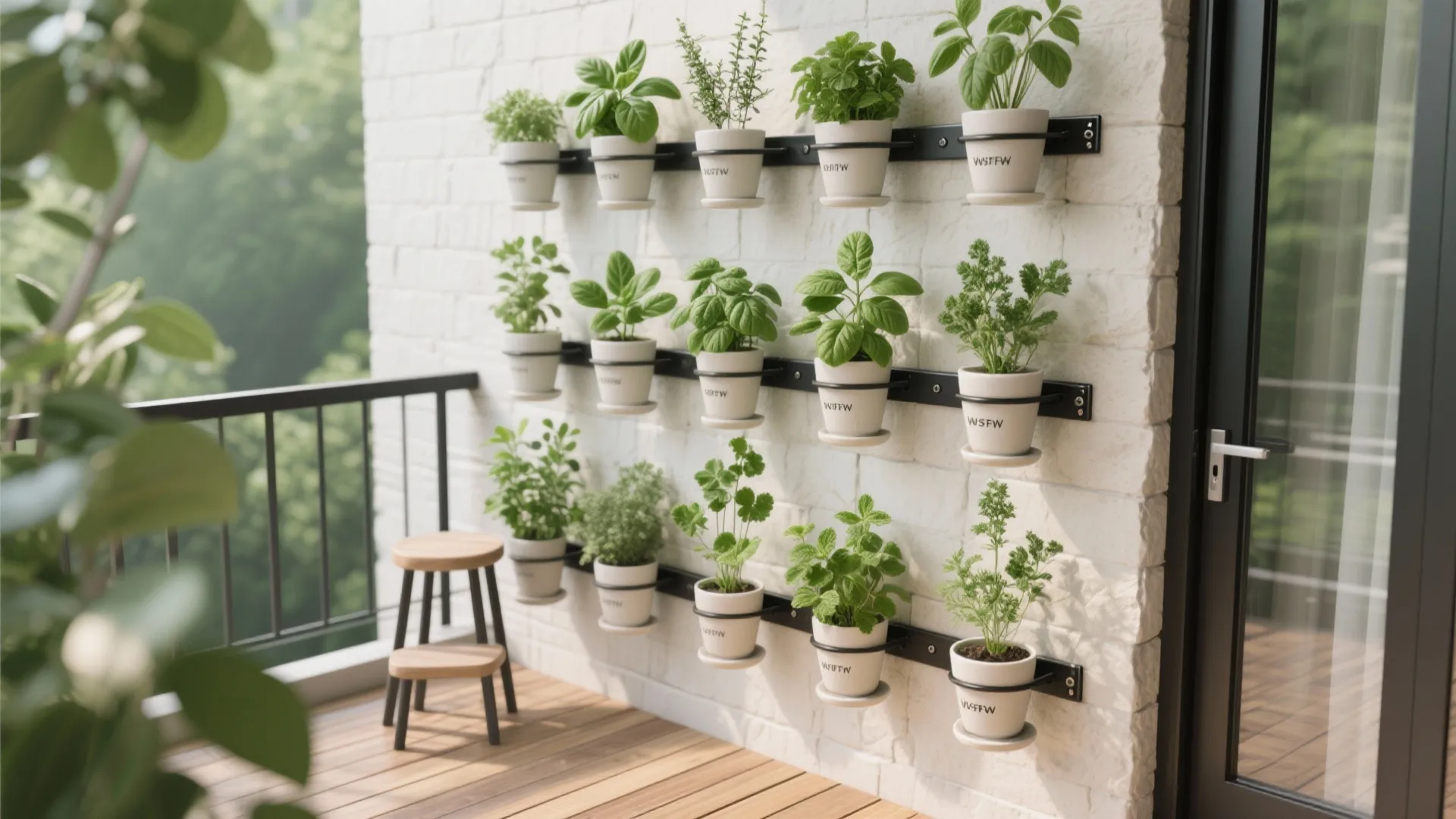 Vertical herb wall with modular rails