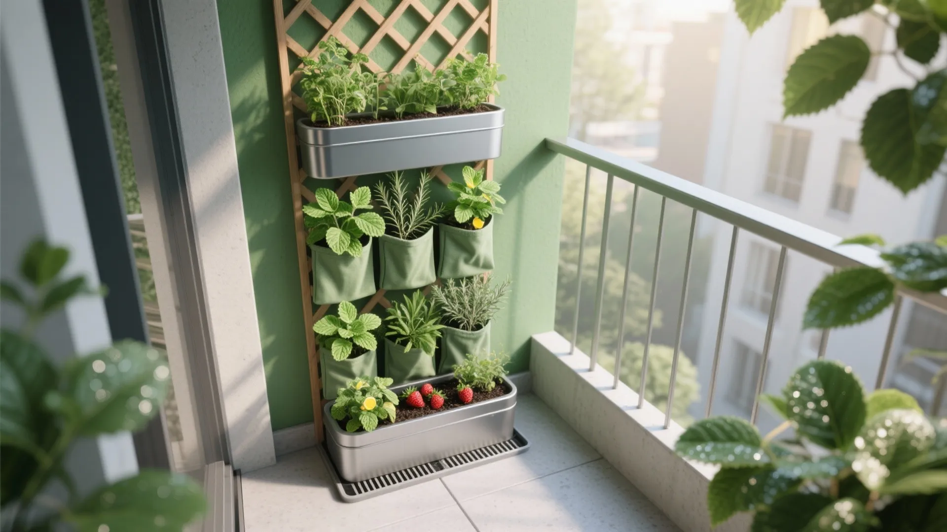 Vertical Green Wall + Herb Tower in the Corner