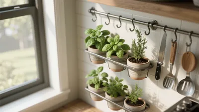 Kitchen Herb Garden with Wall-Mounted Shelves