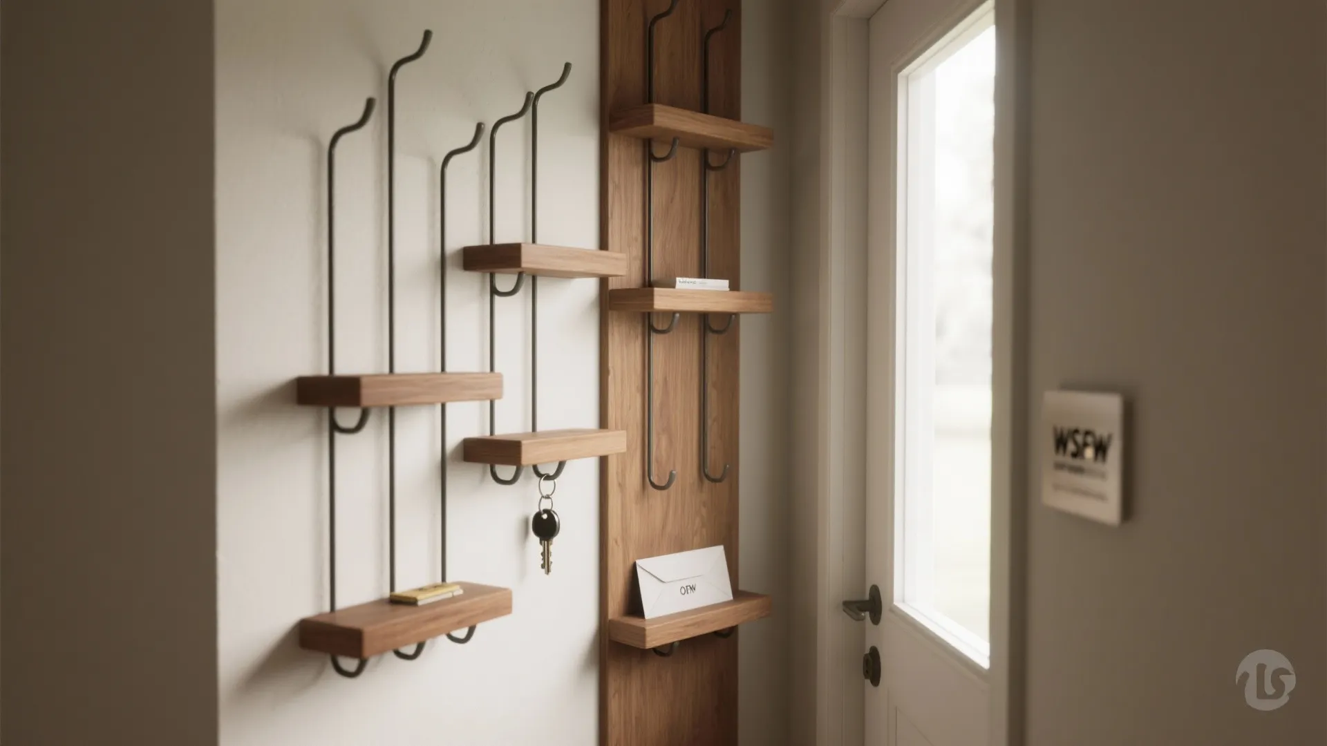 1. Vertical hooks with staggered shelves