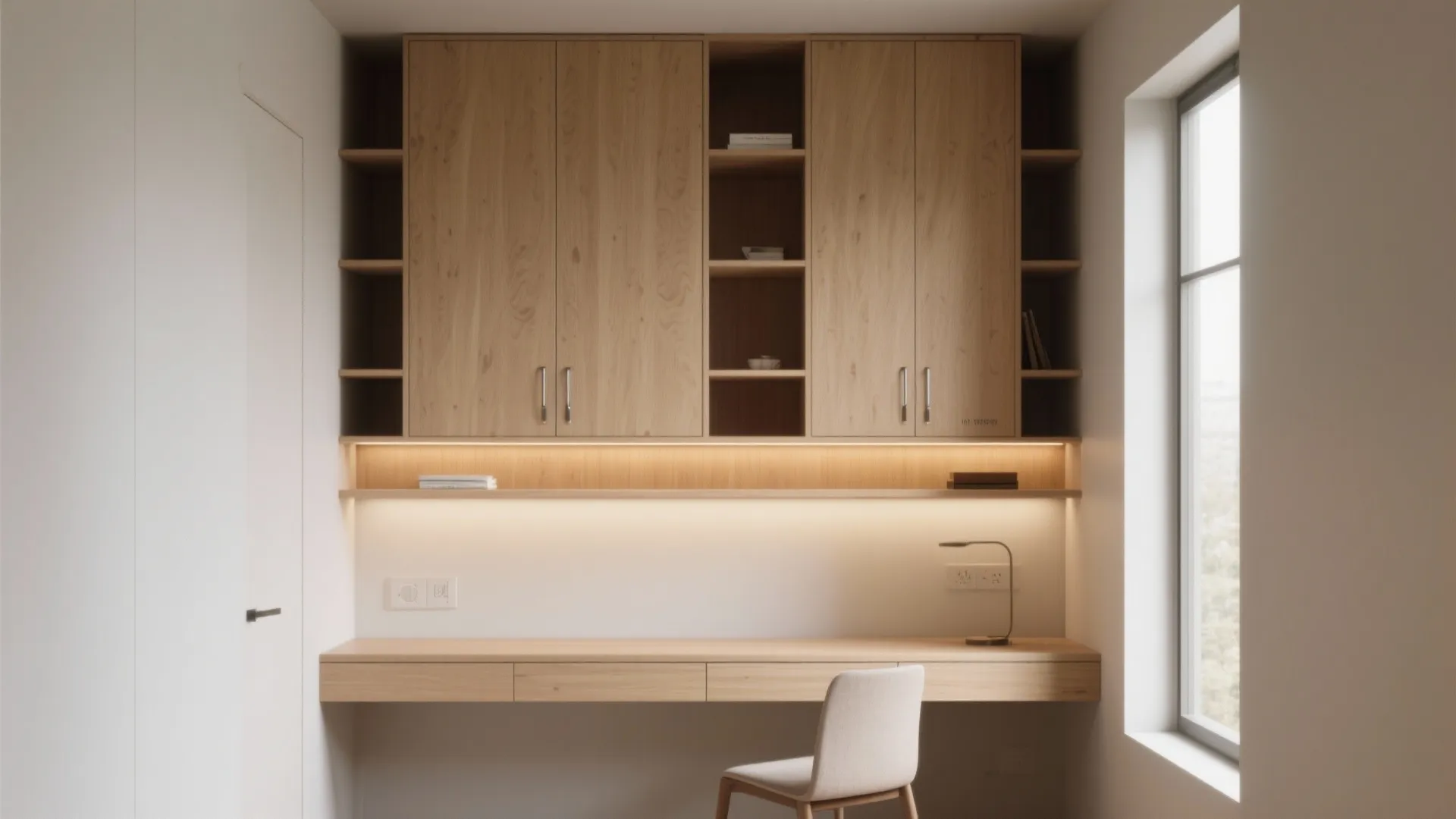 1. Vertical hutch + floating desk: stack, don't sprawl