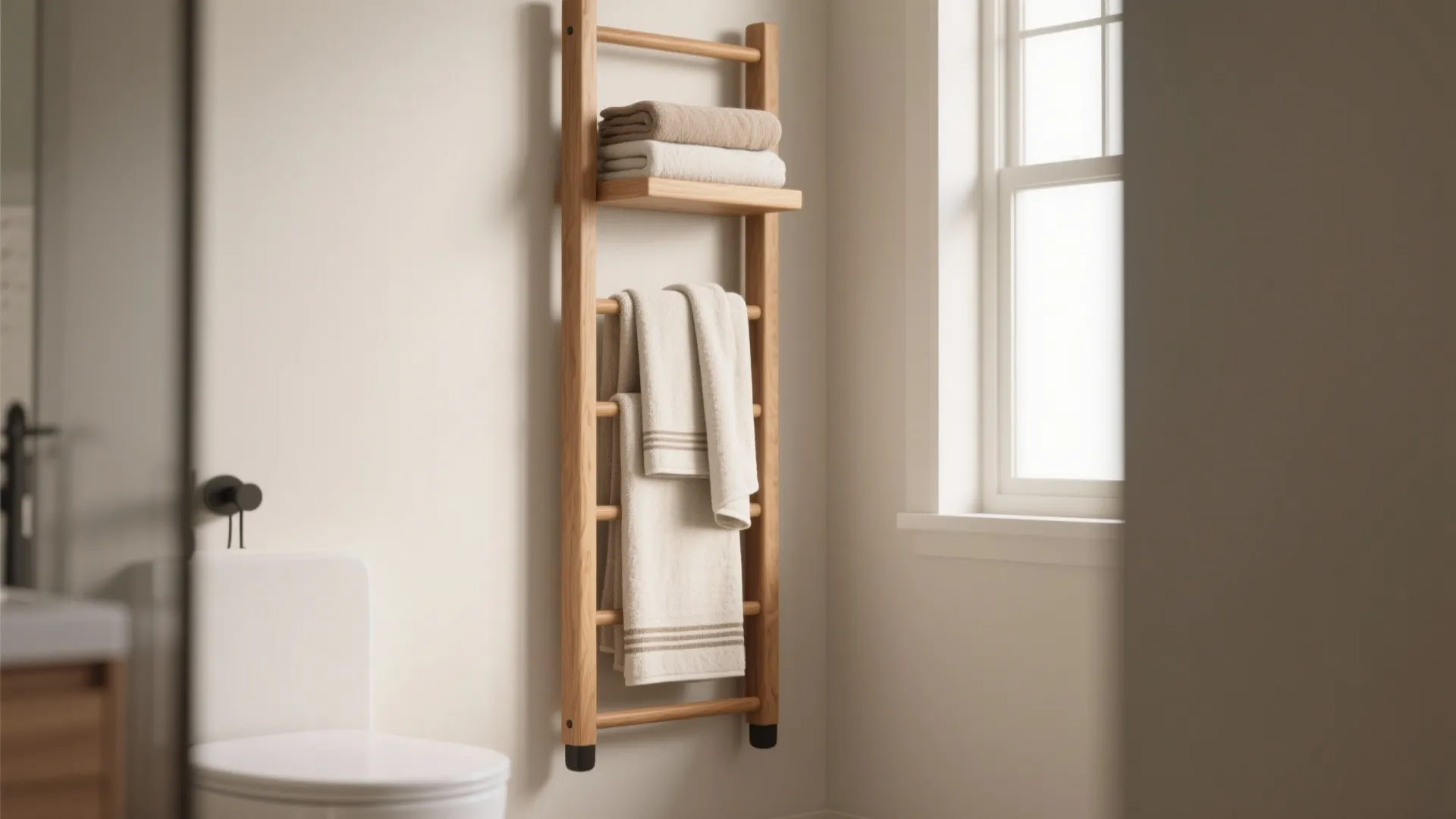 2. Vertical towel ladder (leaning or wall-mounted)