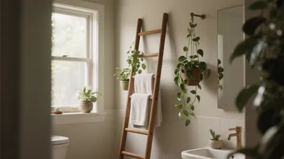Biophilic Bathroom Design with Wood and Greenery