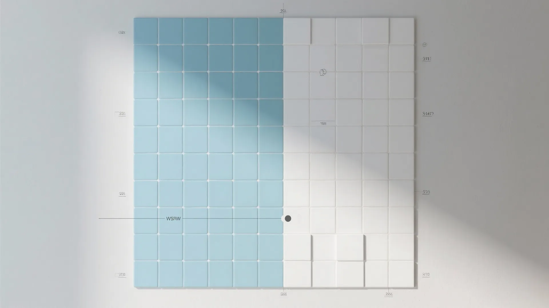Top-down layout illustrating powder blue vertical stacking with cloud white field tiles.