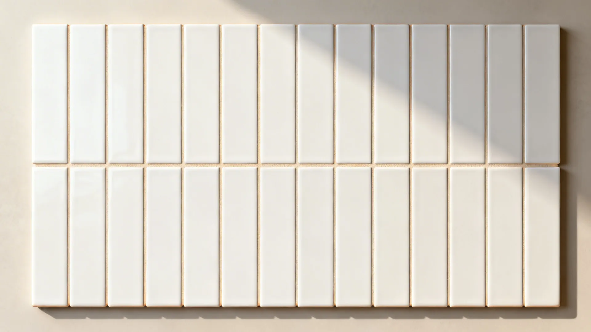 Top-down grid plan illustrating vertical stacked 2x8 tile layout and grout spacing.