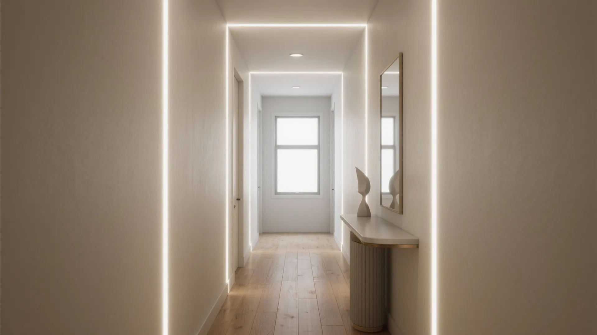 2. Vertical linear lights to frame narrow walls