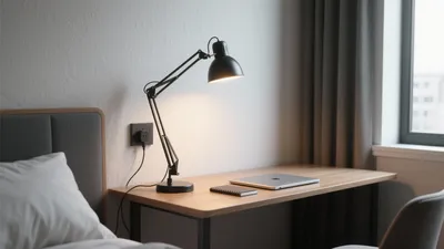 Modern Bedroom Desk Corner with Adjustable Lamp