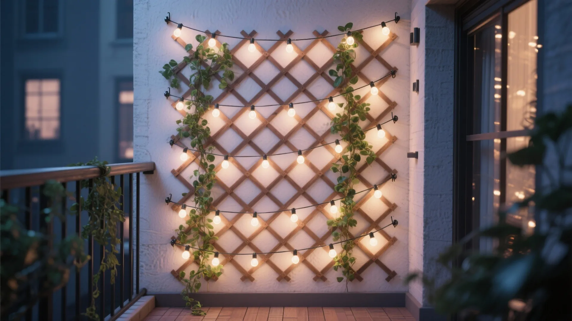 4) Vertical light wall with grid or trellis