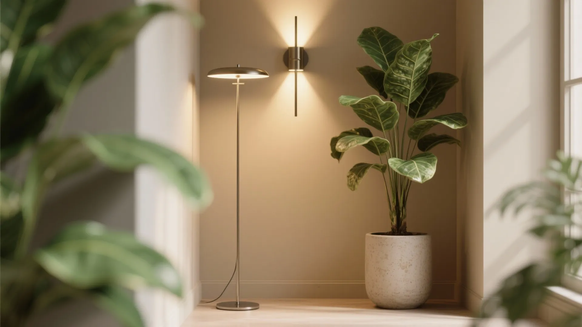 5. Layered vertical lighting and green accents