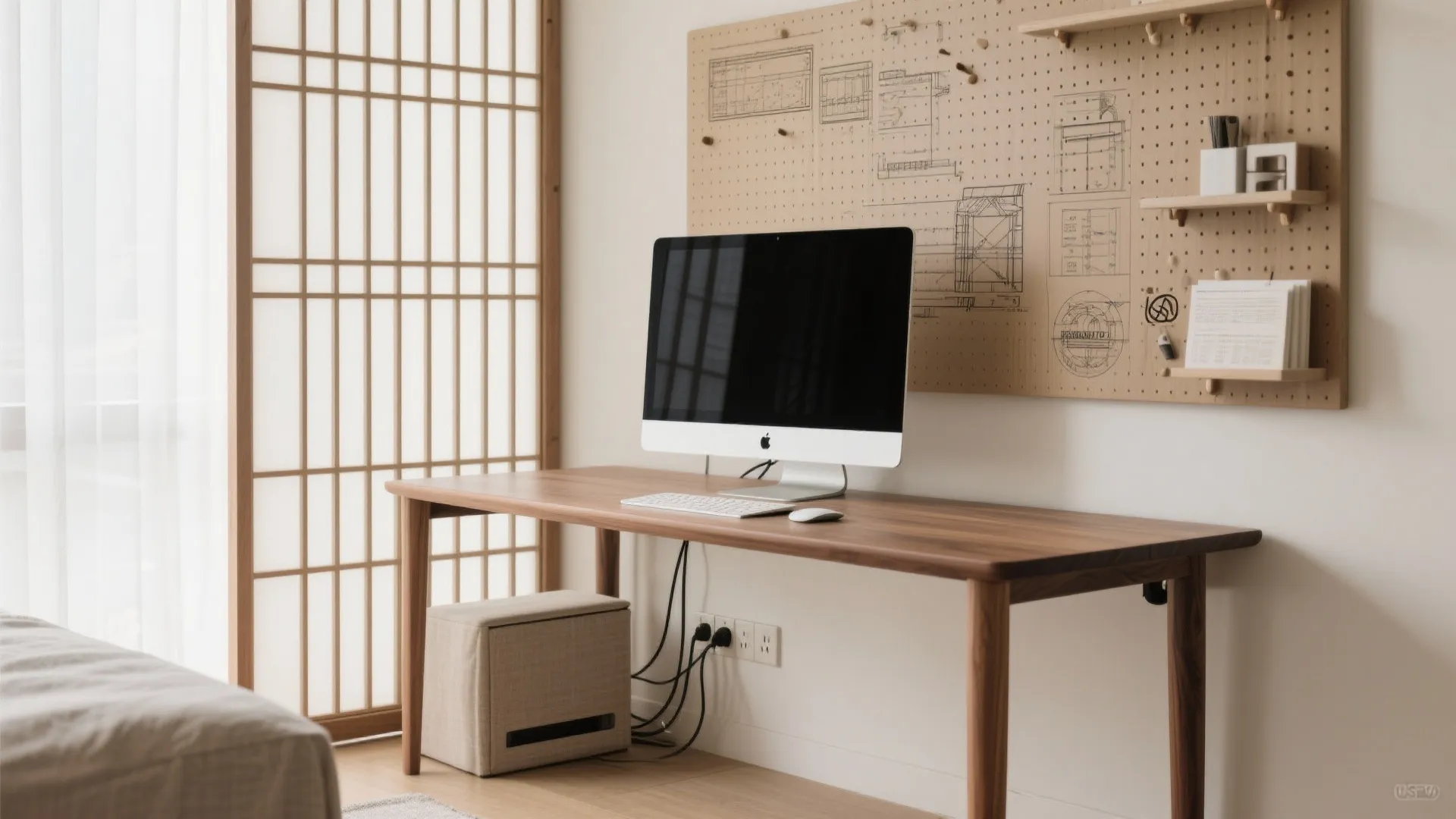 Tips 2: 日式風の軽さを守る“縦ライン”演出で、27インチの存在感を整える（日式風格・収納技巧）