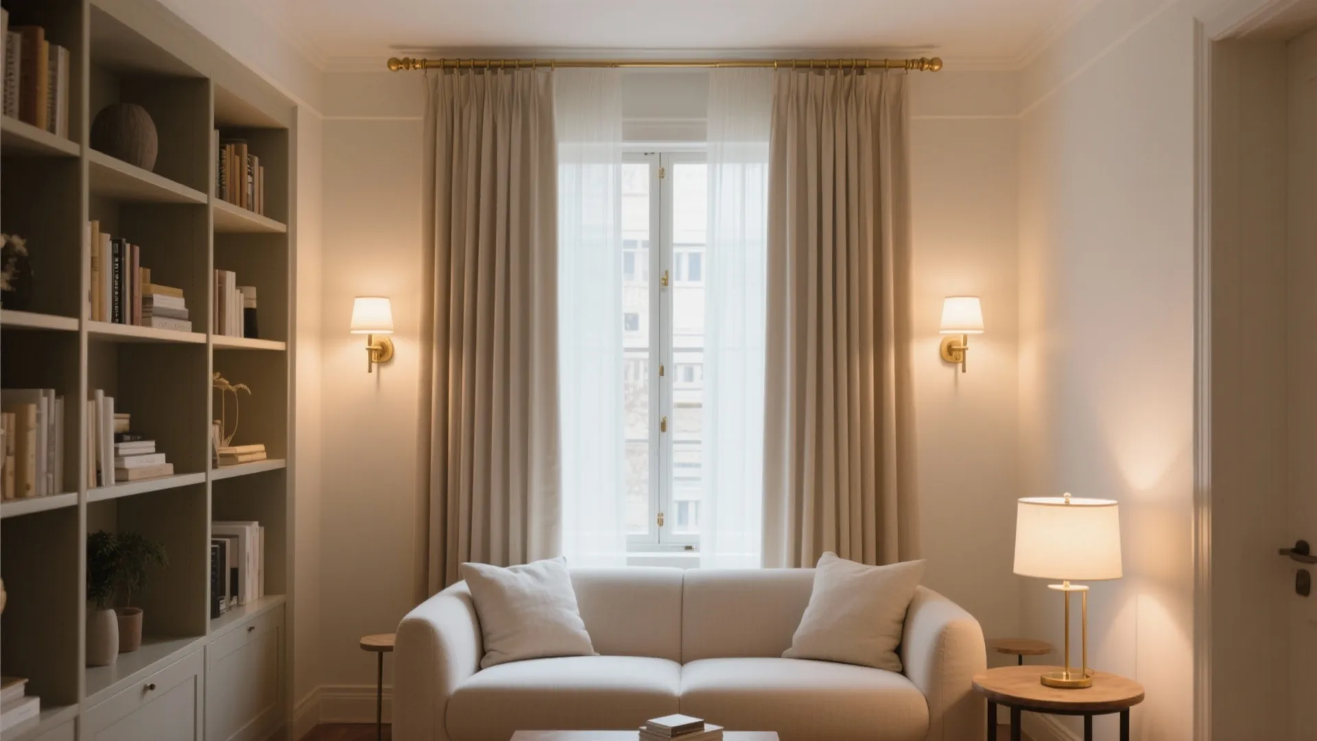 Vertical Lines: Tall Drapes, Lean Shelving, and Sconces