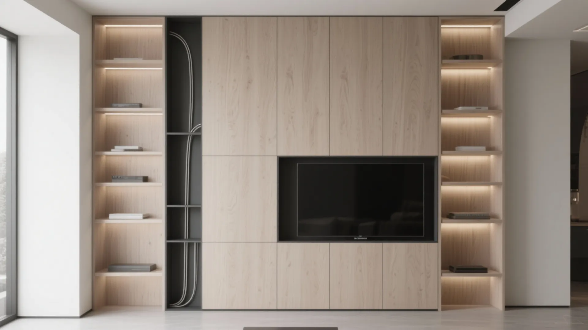 1. Vertical media wall with slim storage