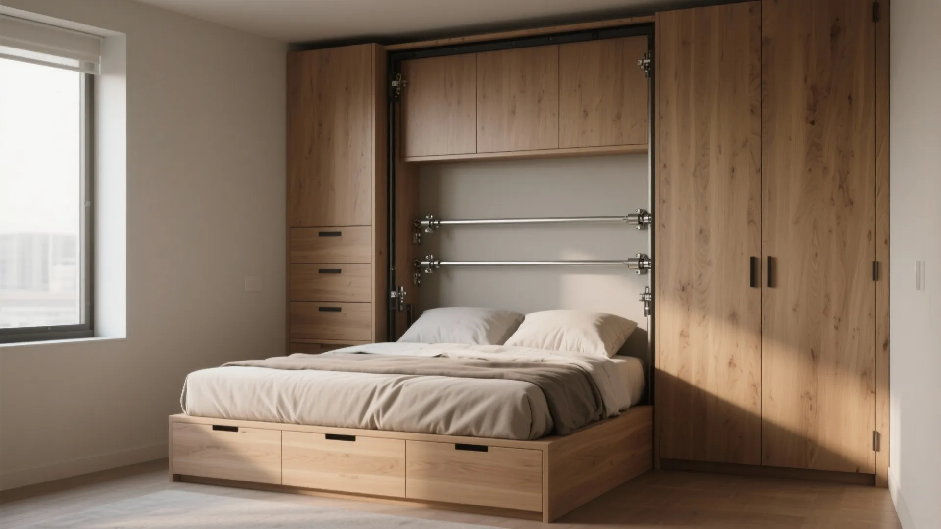 1. Vertical Murphy Bed with Integrated Storage
