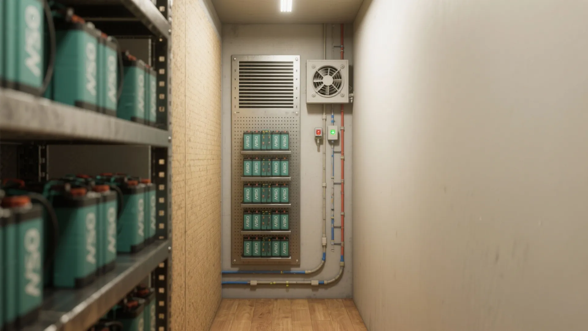 1. Use vertical wall niches for compact battery banks