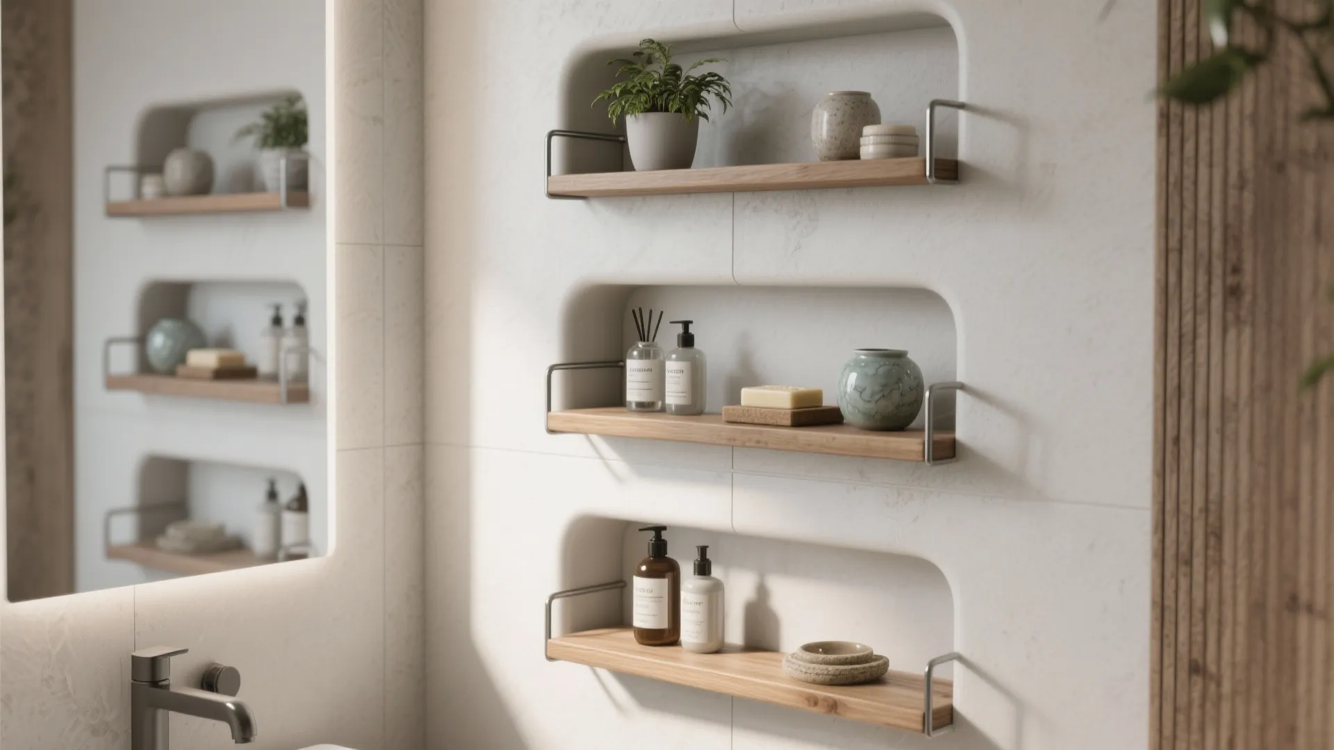 4. Go vertical with open niches and slim shelving