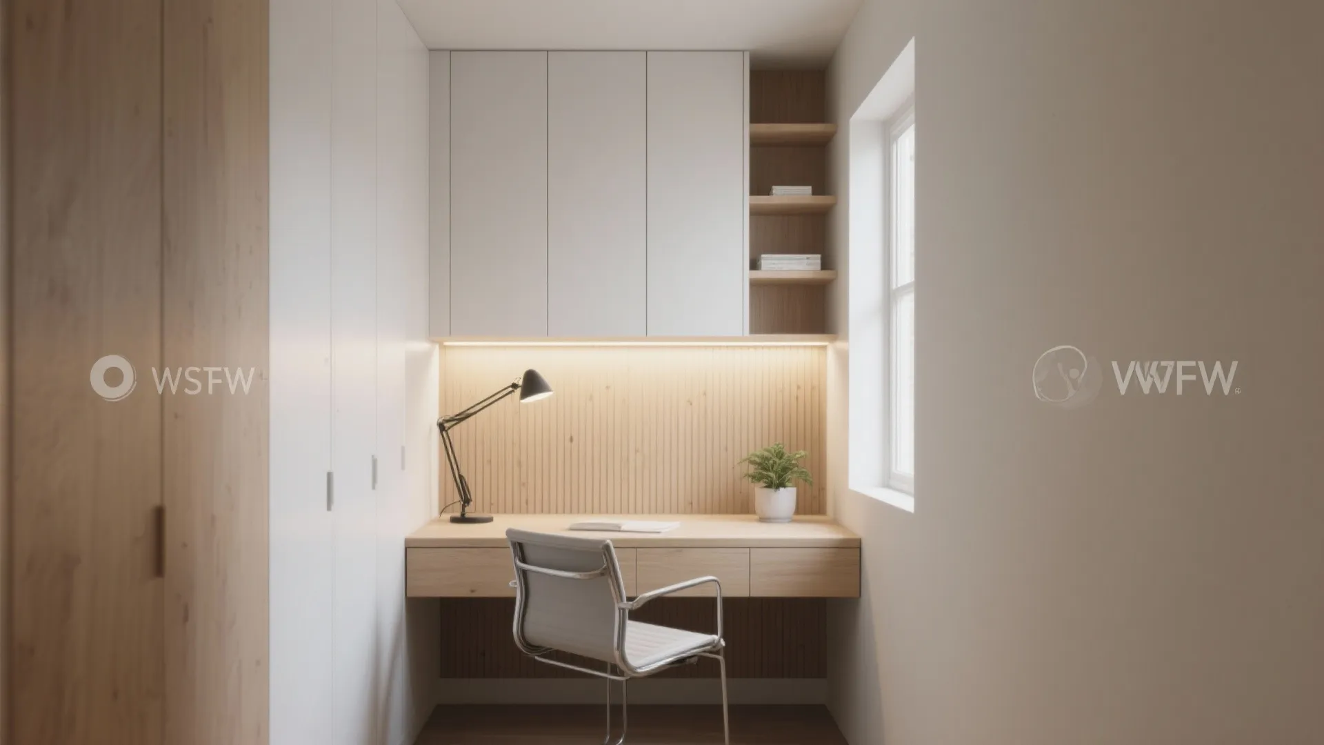 3. Nook with Vertical Storage and Lighting