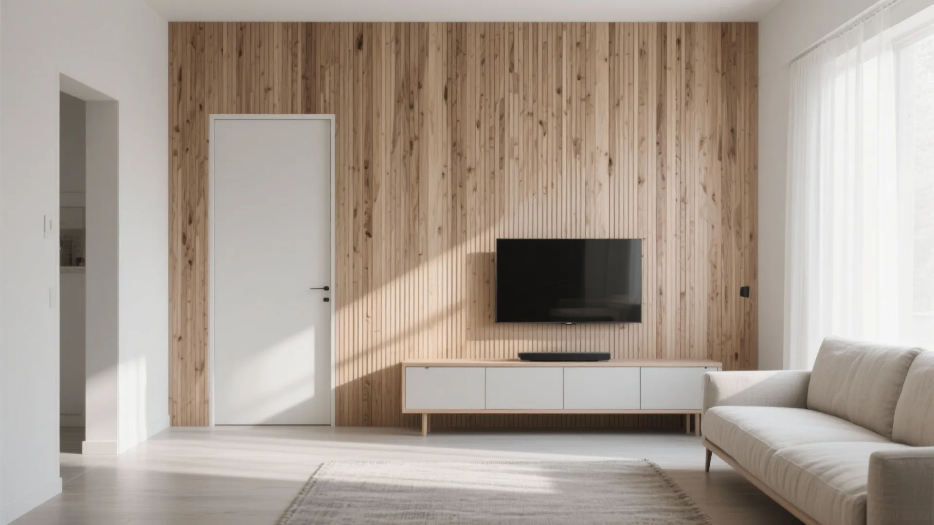 1) Vertical Slatted Panels for Height and Texture