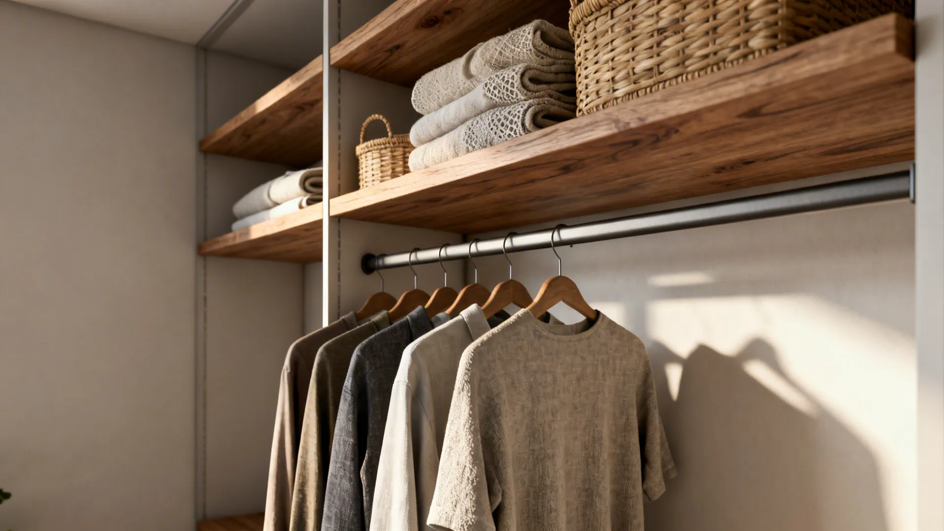 1. Vertical open shelving with hanging rod