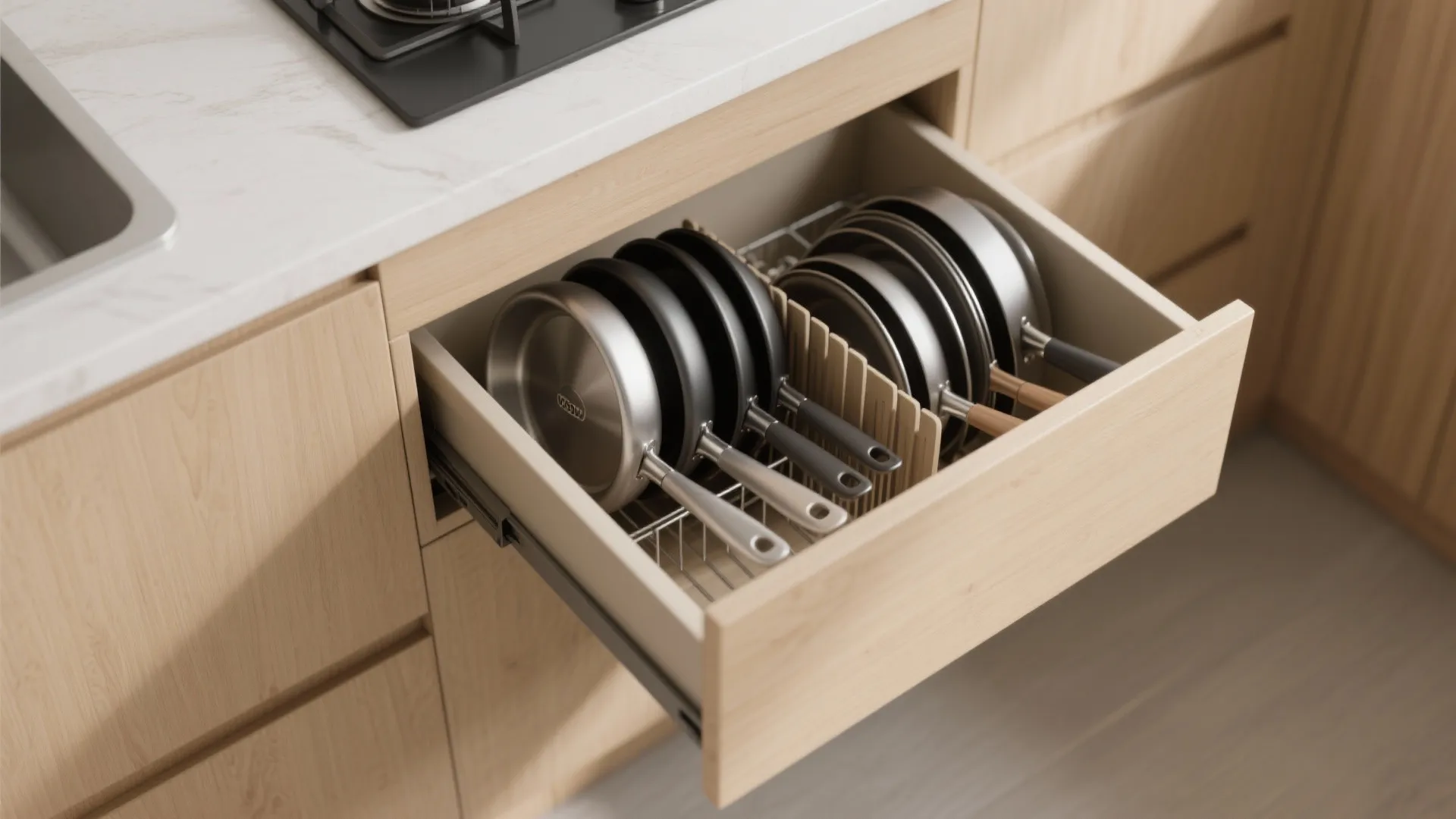 8. Vertical file-style pan storage