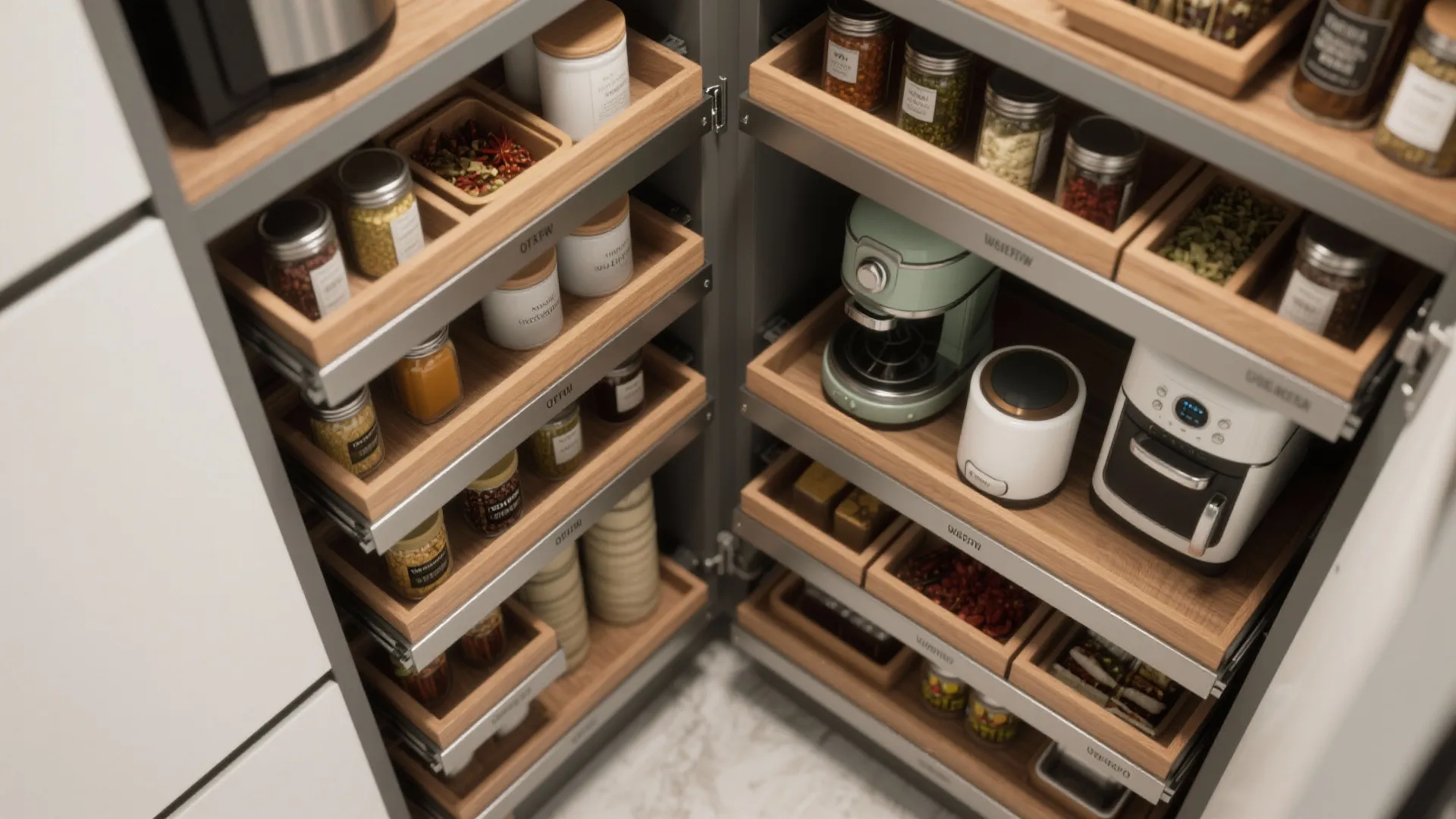 3. Vertical pantry with pull-out trays