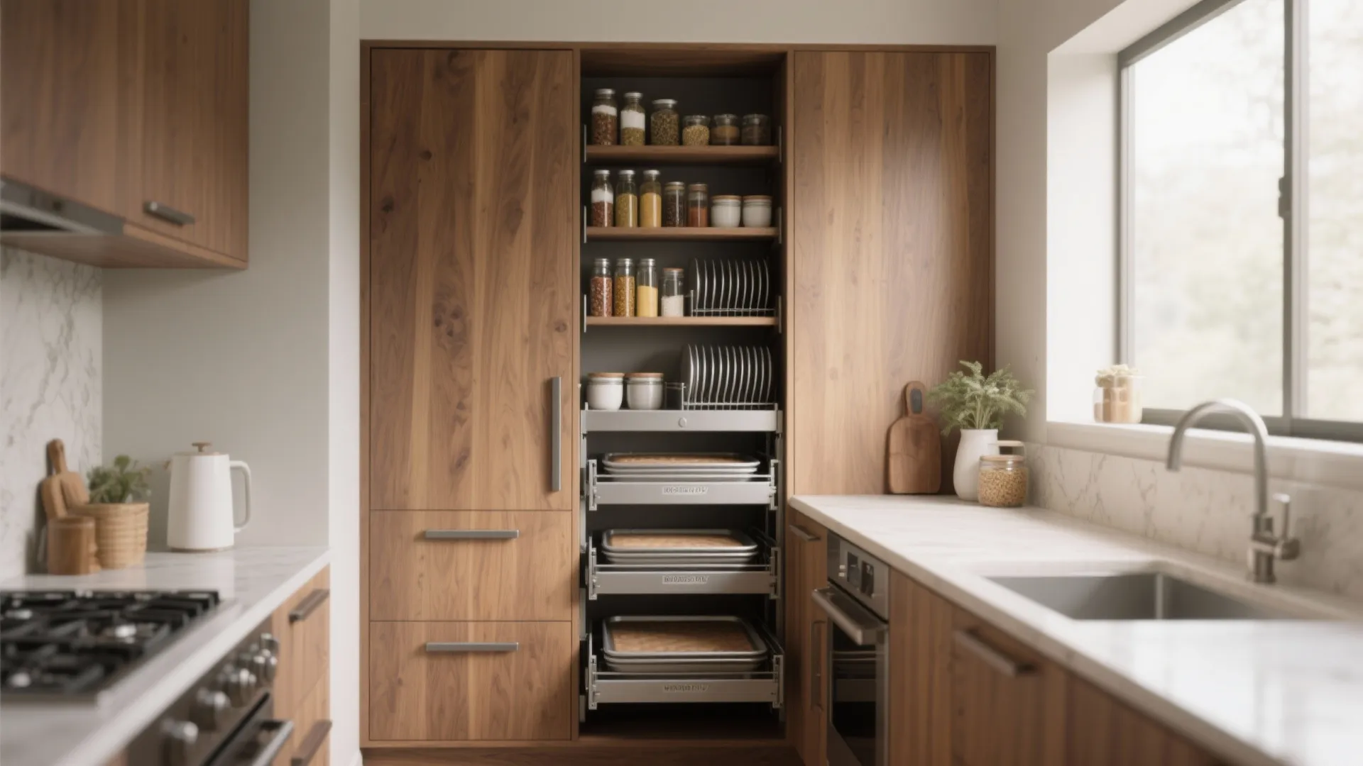 1. Vertical pantry and pull-out storage