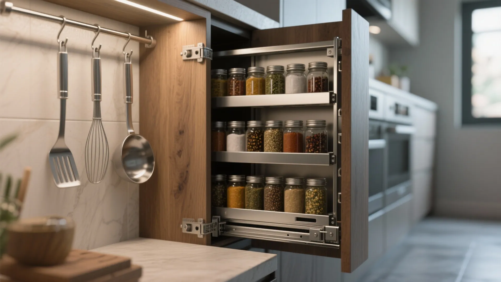 2. Go vertical: pull-out pantry and rail systems