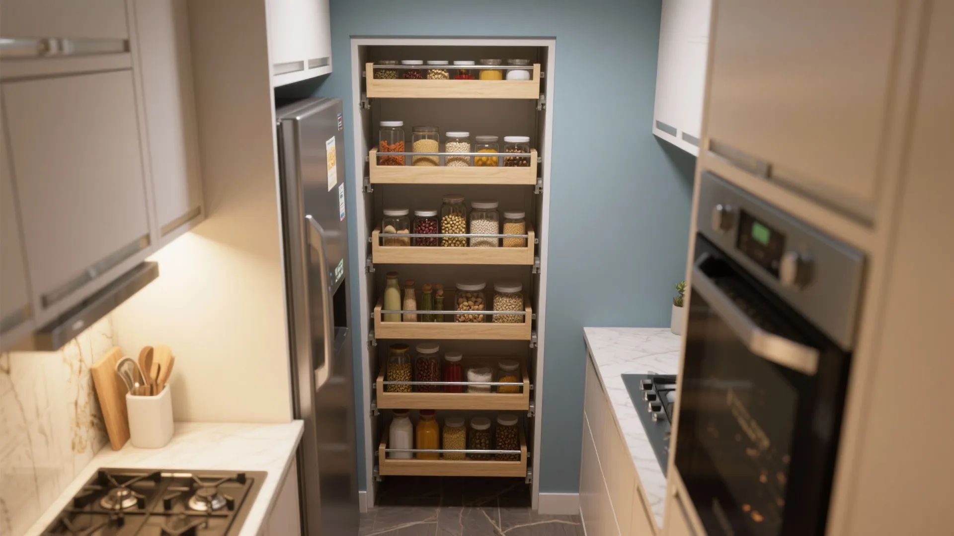 Vertical pull-out pantry units