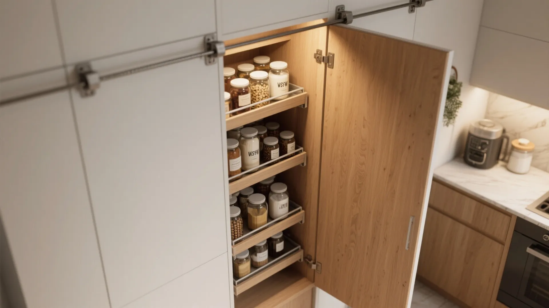 2. Vertical pantry with pull-out trays