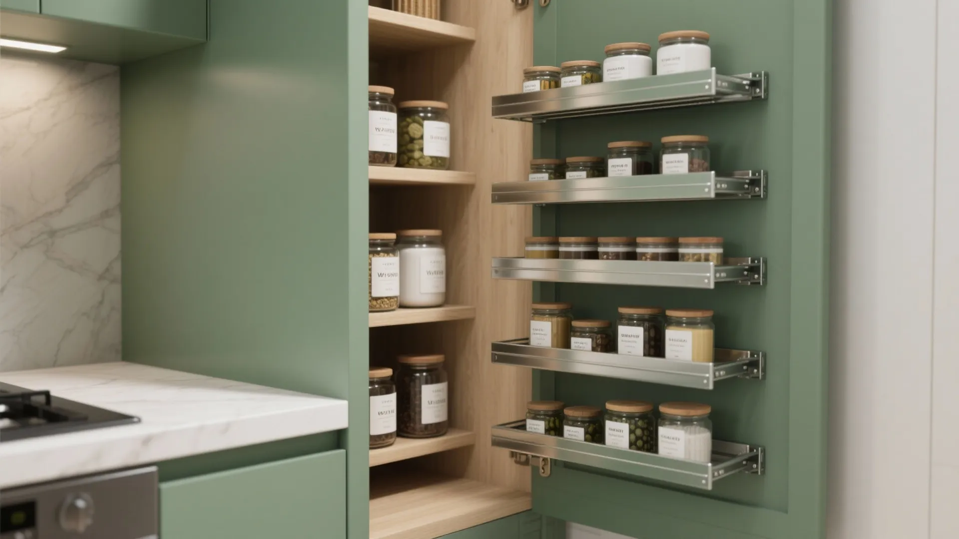 3. Vertical Pantry with Pull-Out Trays