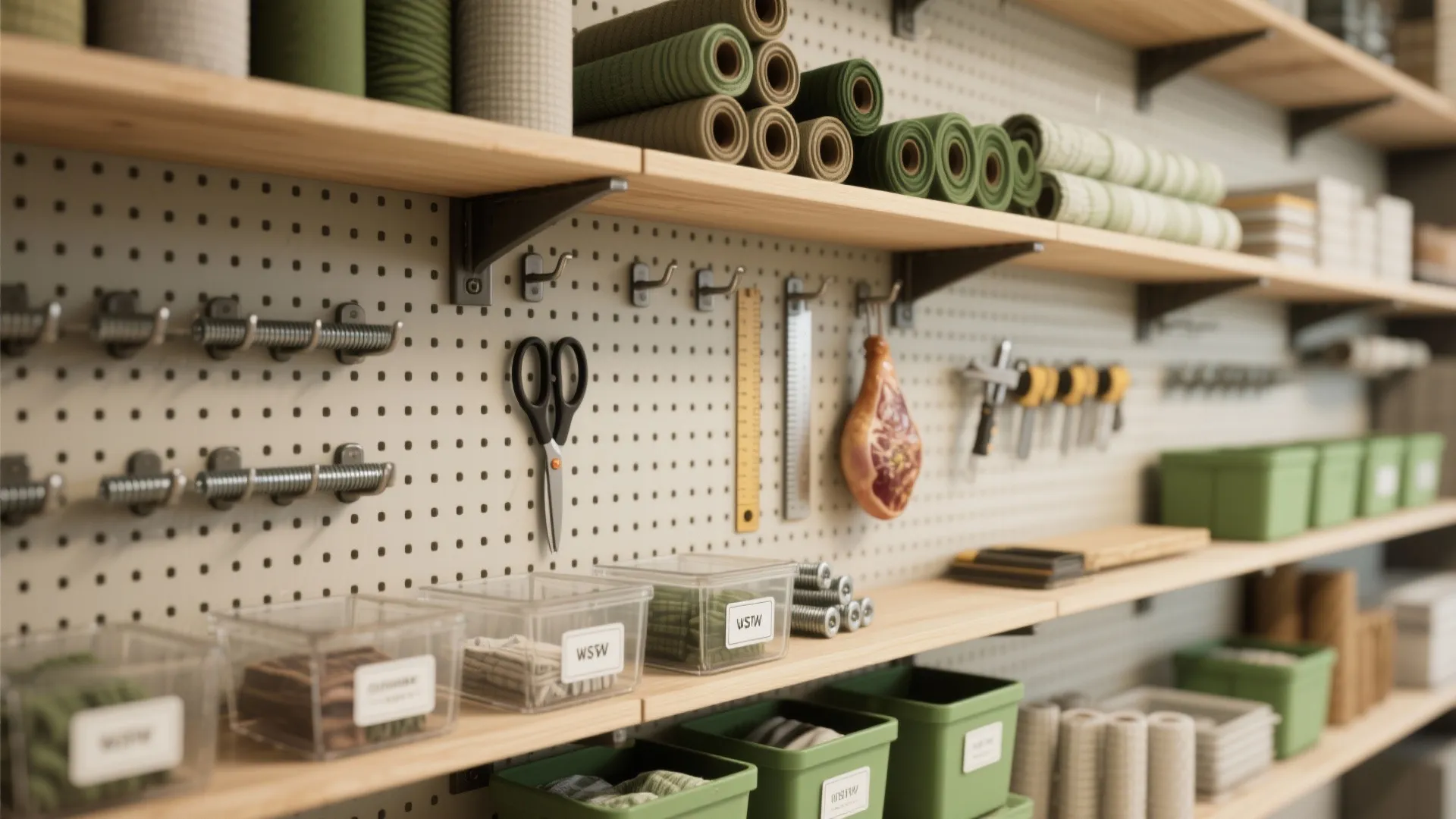 3. Use vertical shelves and pegboards
