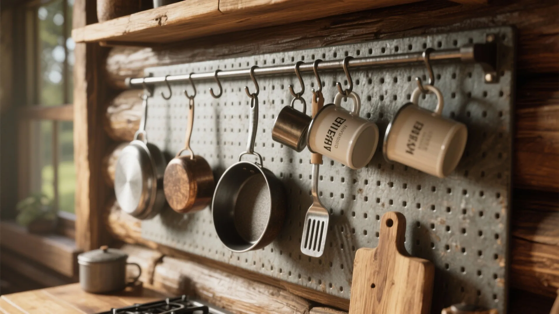 2. Vertical pegboards and hanging rails