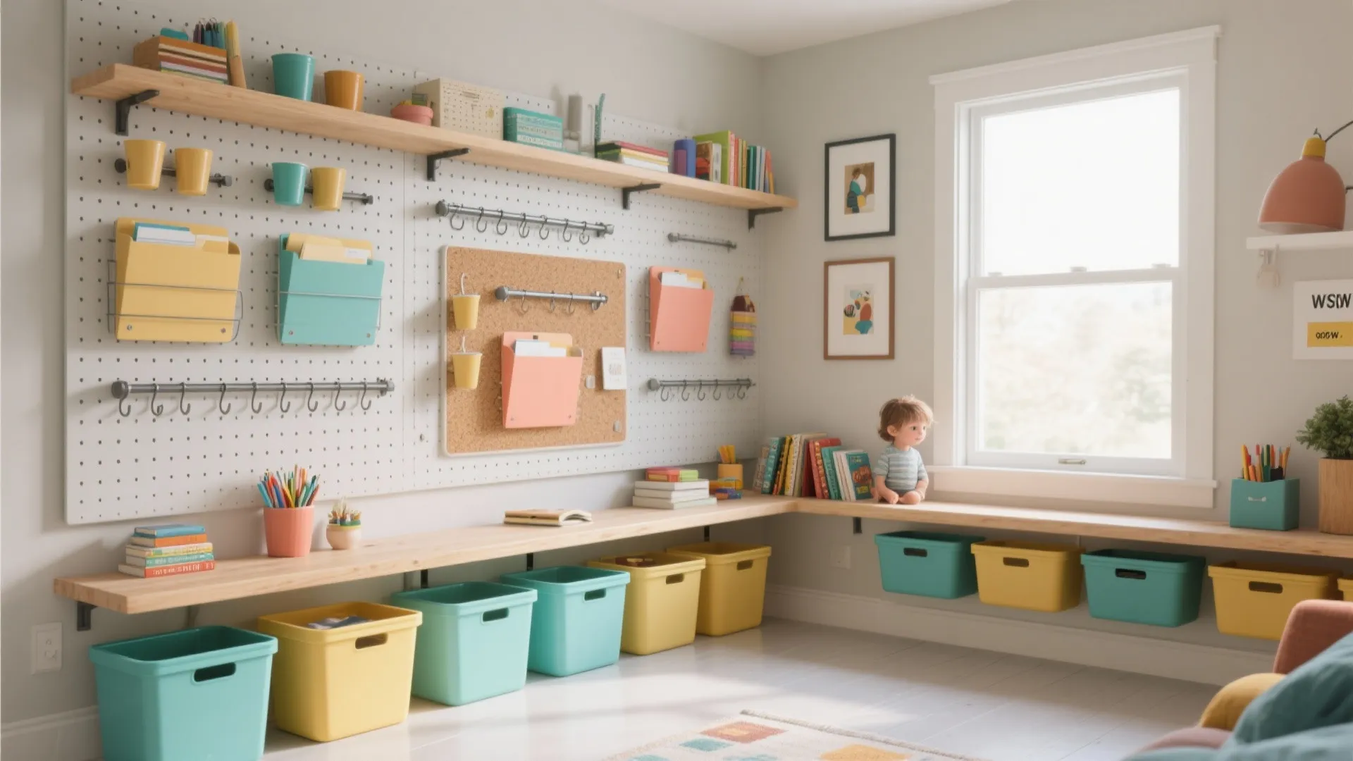 Vertical Wall Storage with Pegboards & Rails