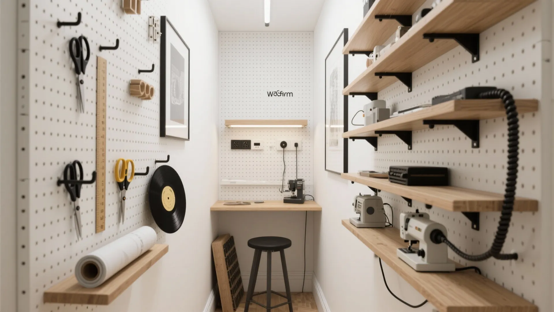 Vertical pegboard walls with hidden depth