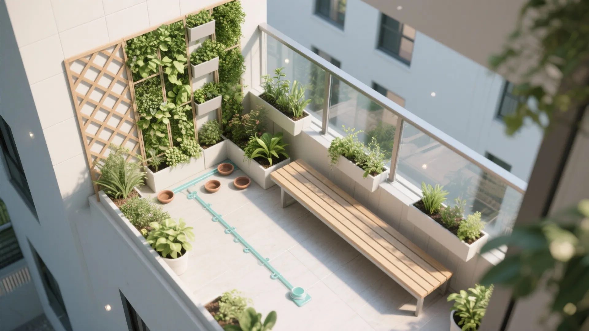 Green wall and rail planters for vertical lushness