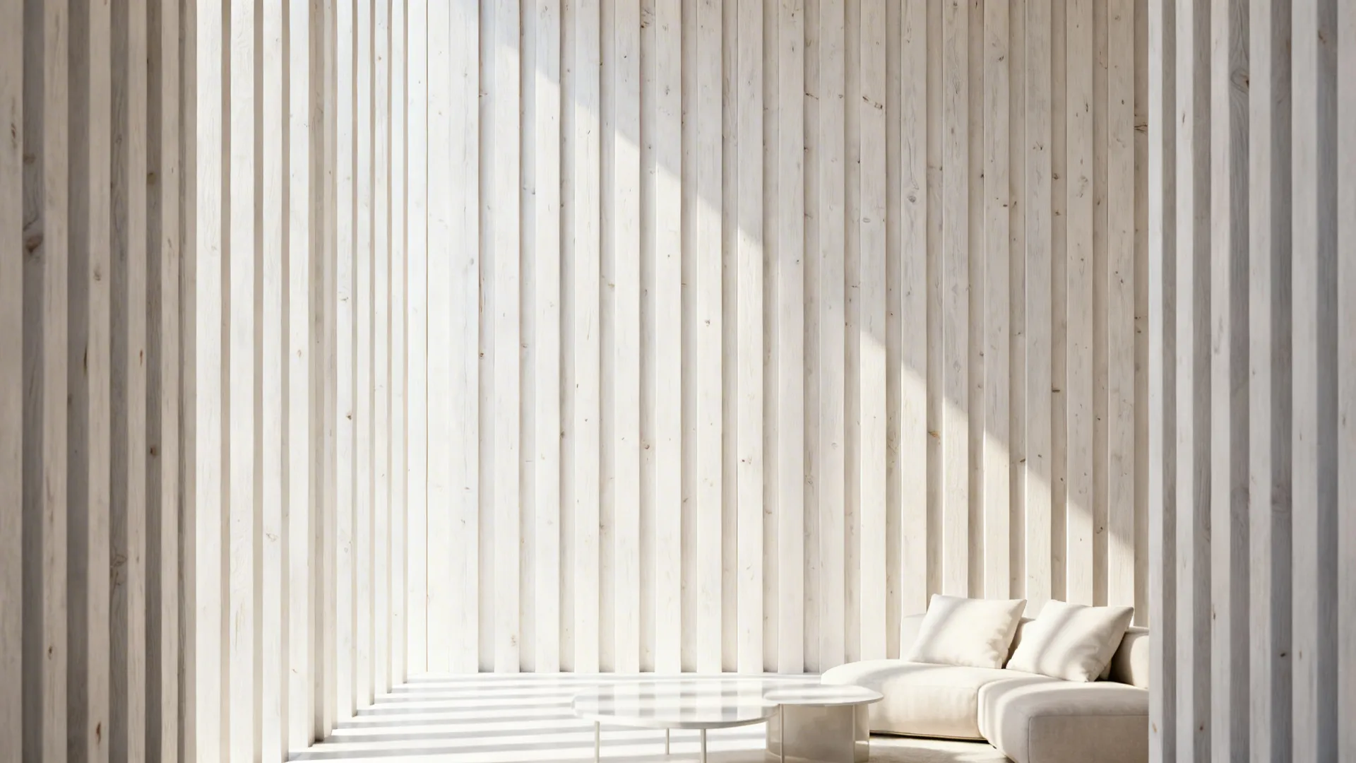 Sunroom with vertical tongue-and-groove battens in soft whitewash that add perceived height