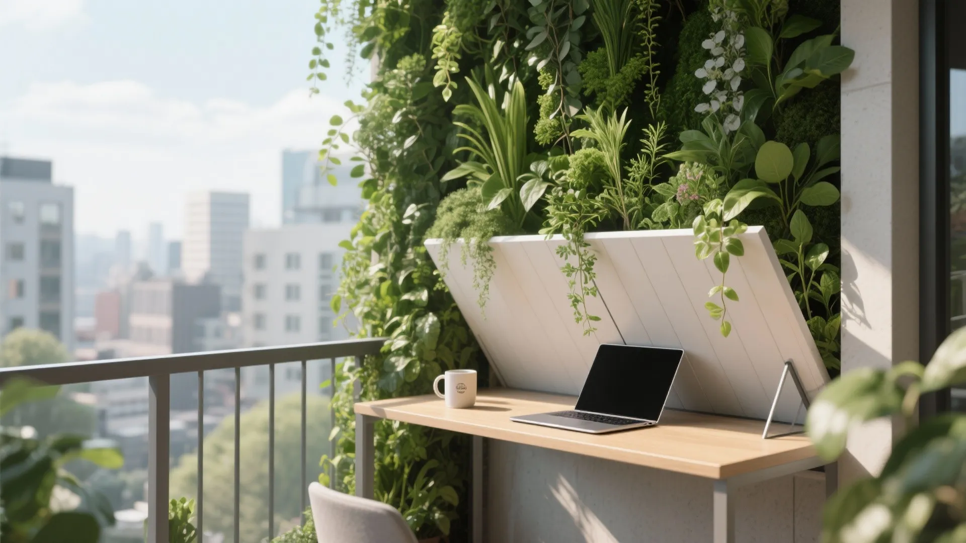 Vertical Plant Wall with Folding Desk