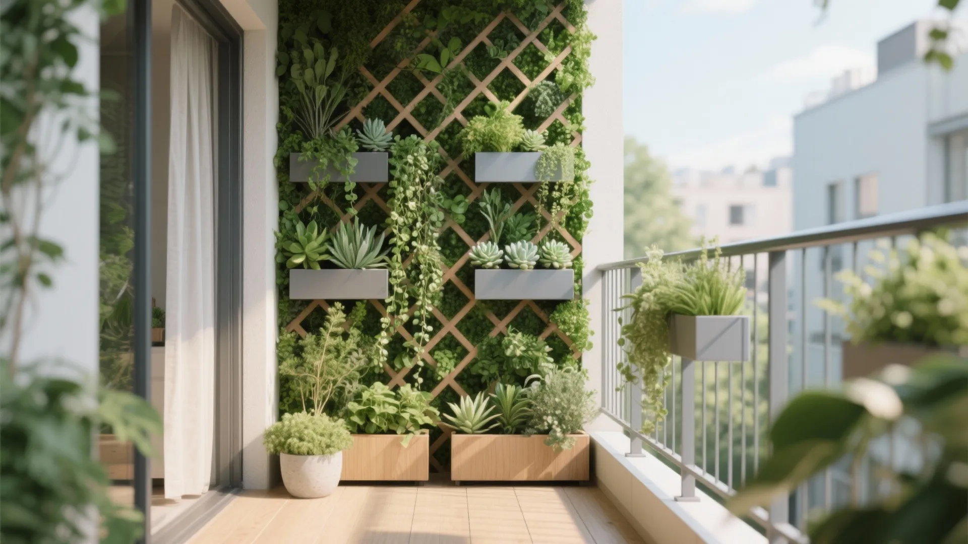 Vertical green wall and railing planters