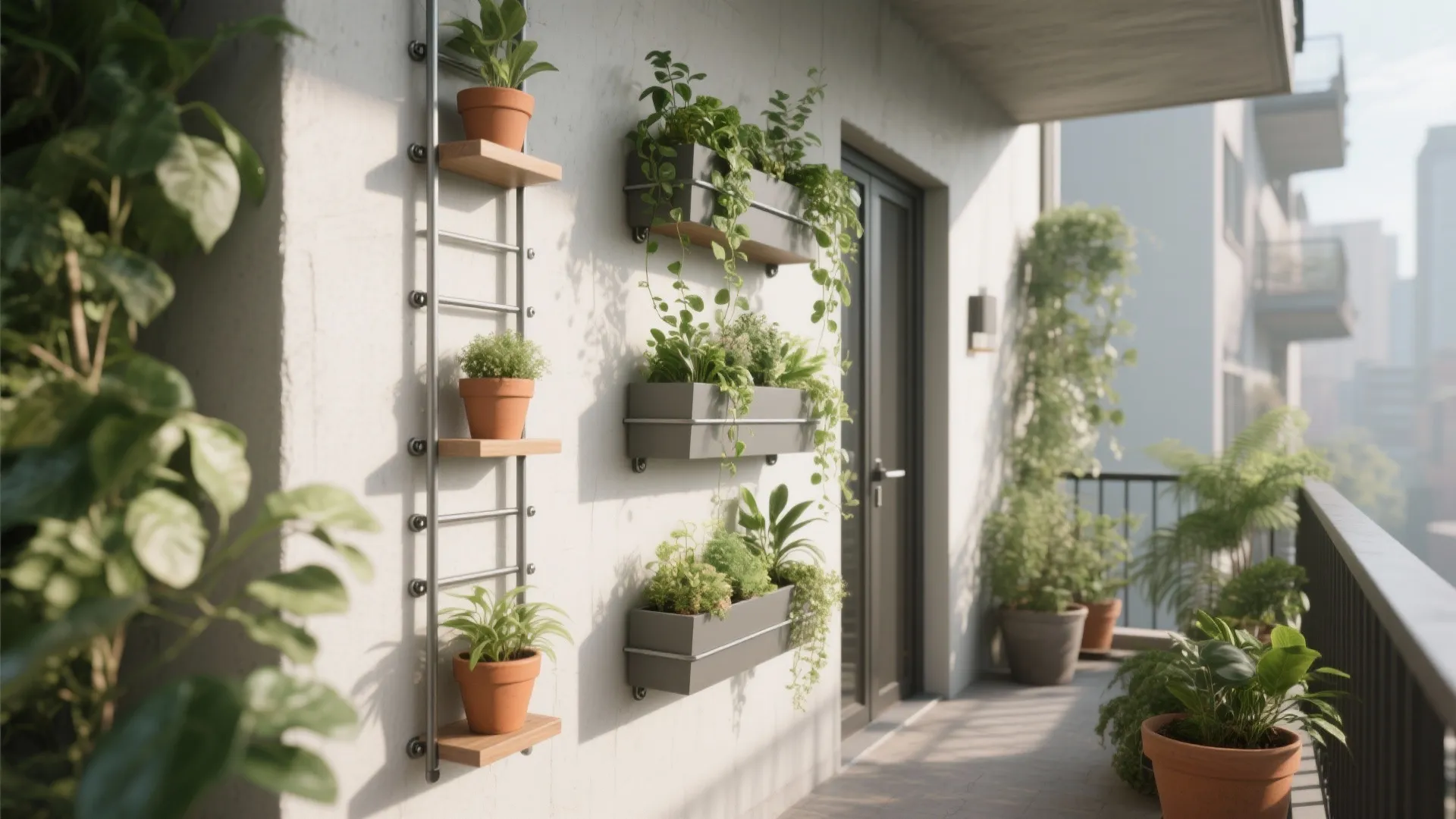3. Vertical planters and slim shelving
