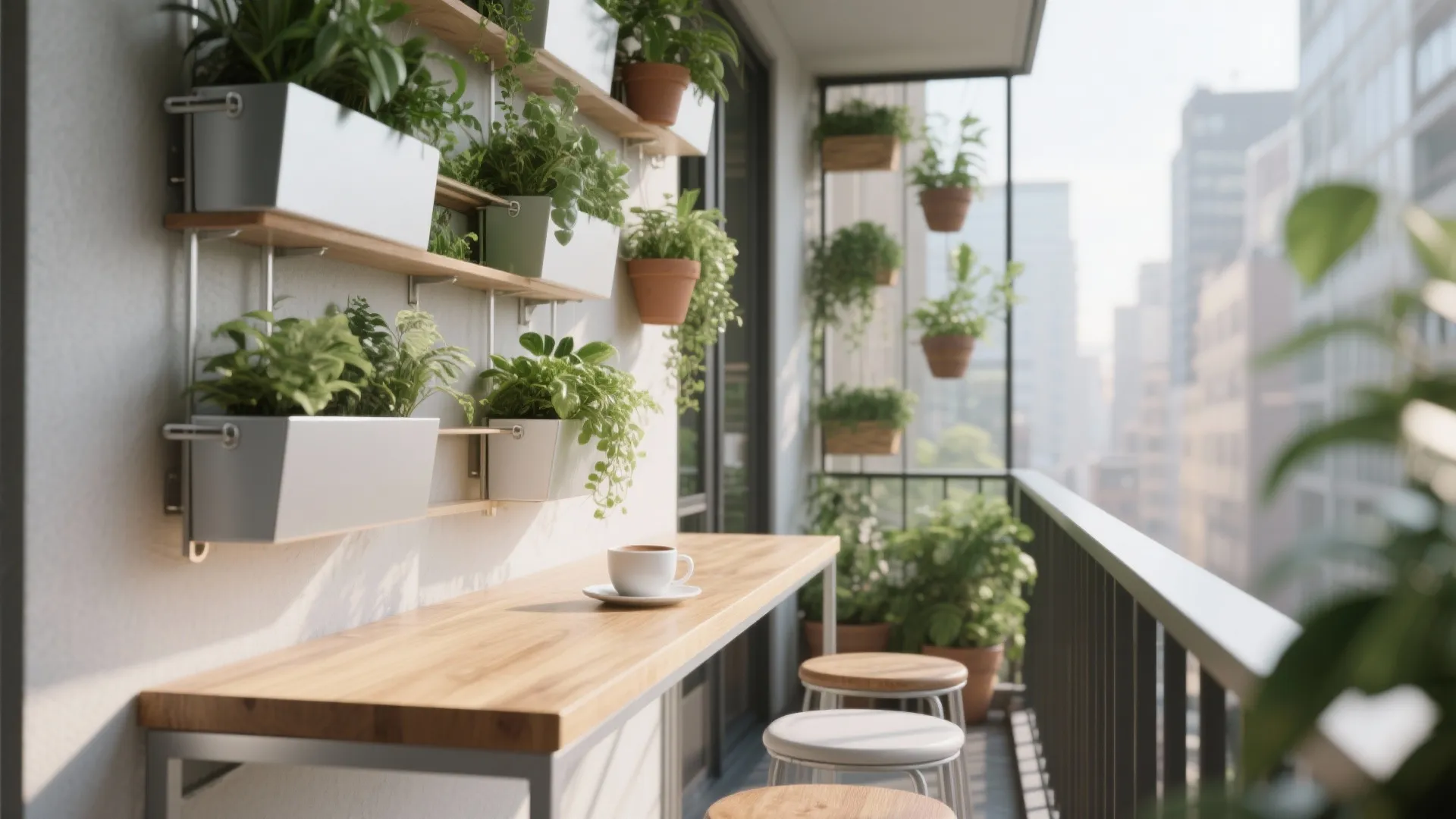 4. Vertical planters and slim-profile tables