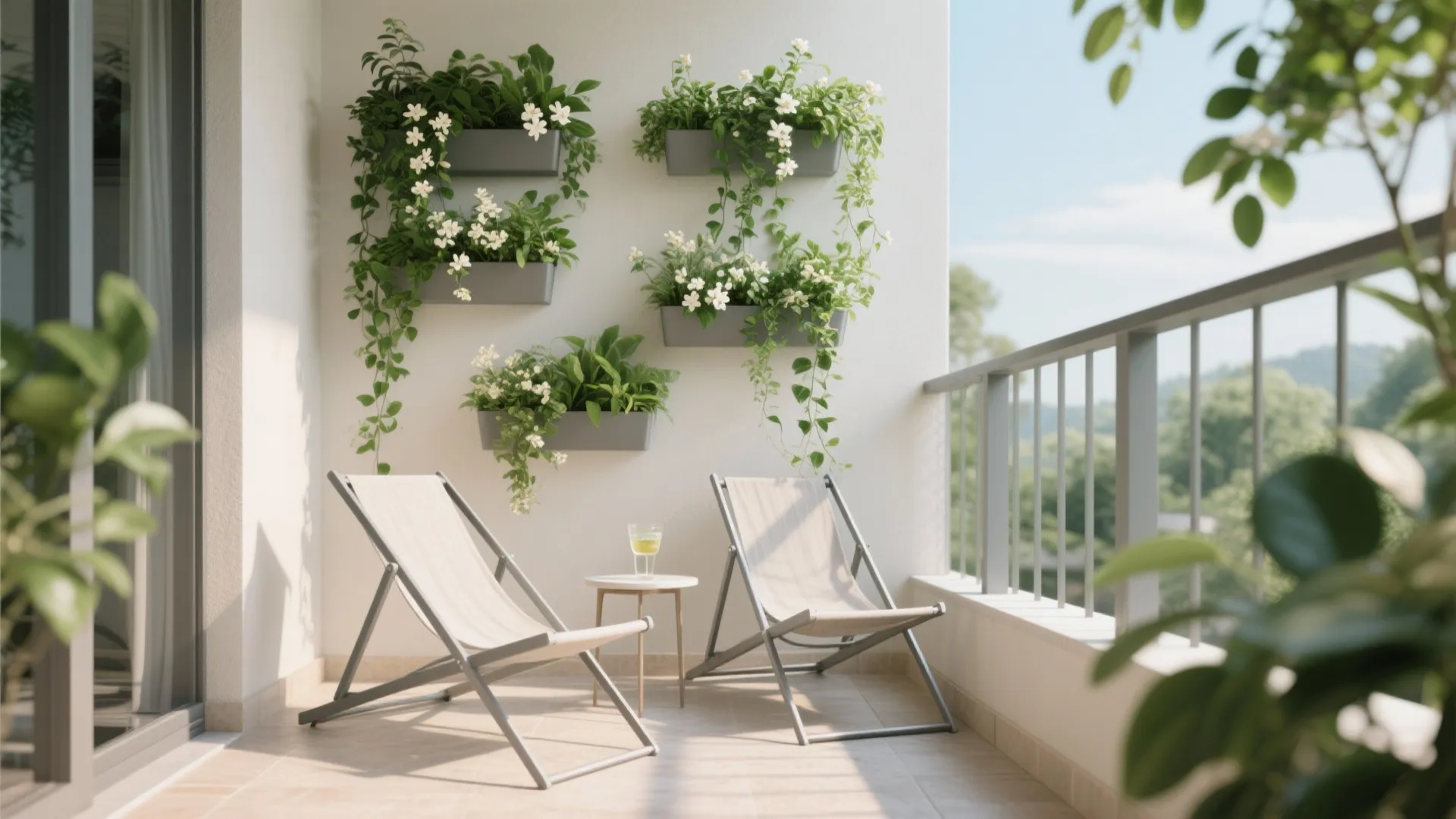 Vertical Planters with Slim Lounge Chairs