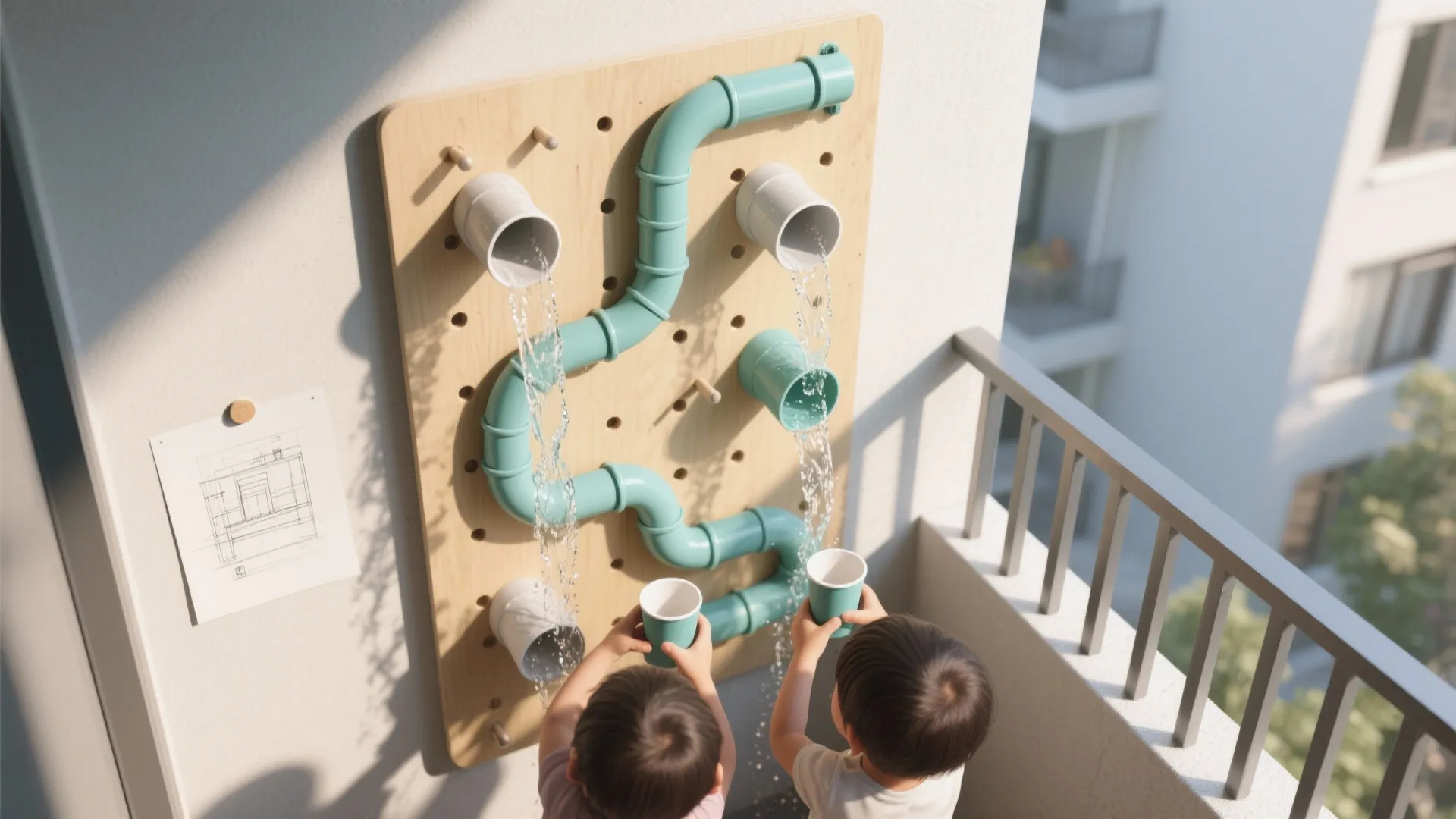 3. Vertical Play Wall with Funnels and Tubes