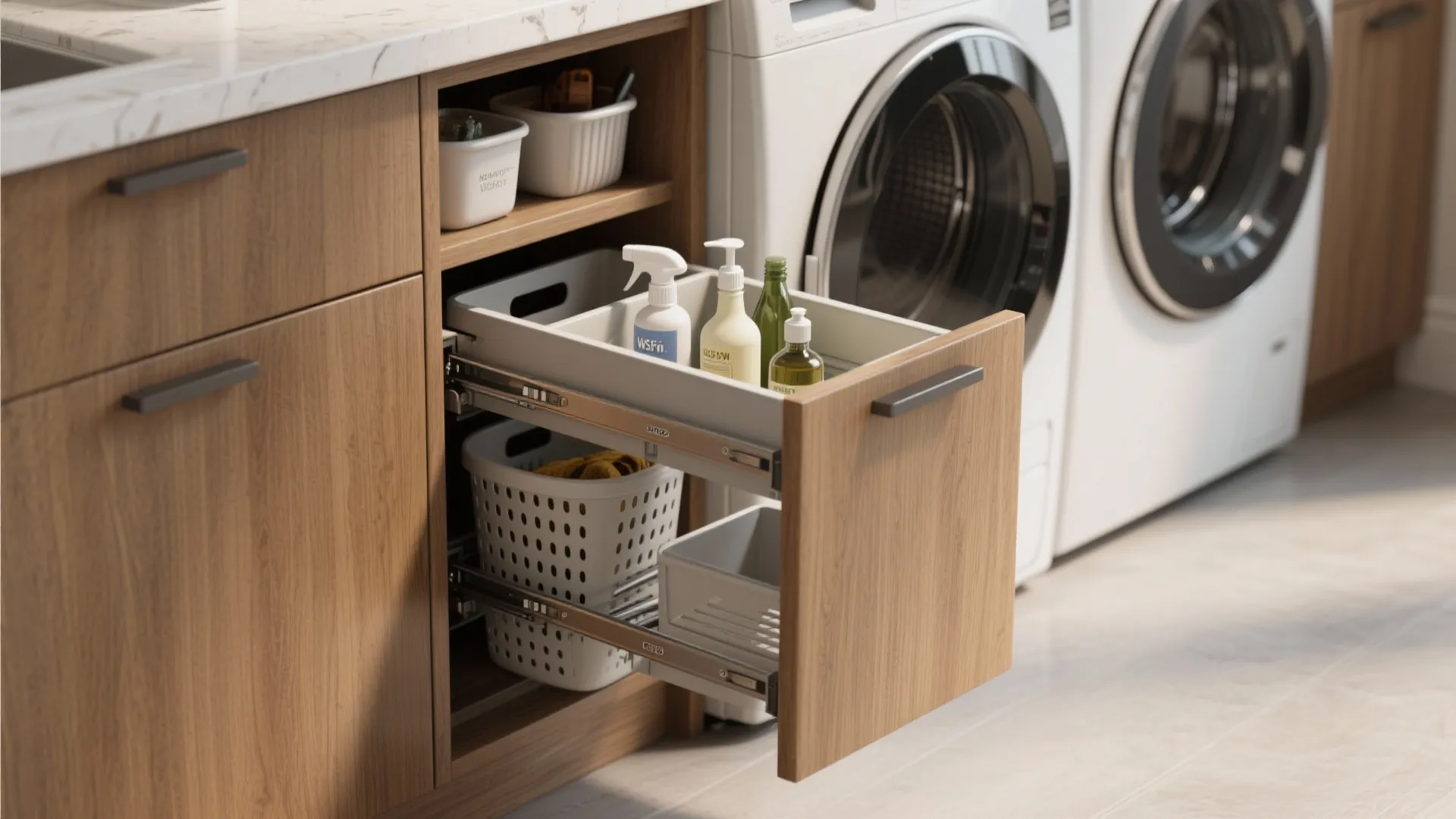 Vertical Shelving and Pull-Out Organizers