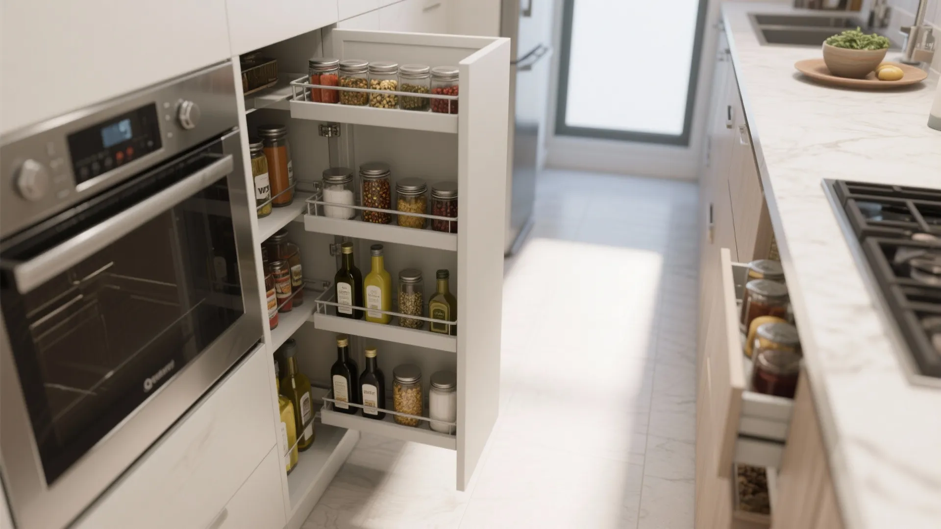 3. Pull-out pantry and vertical storage tricks