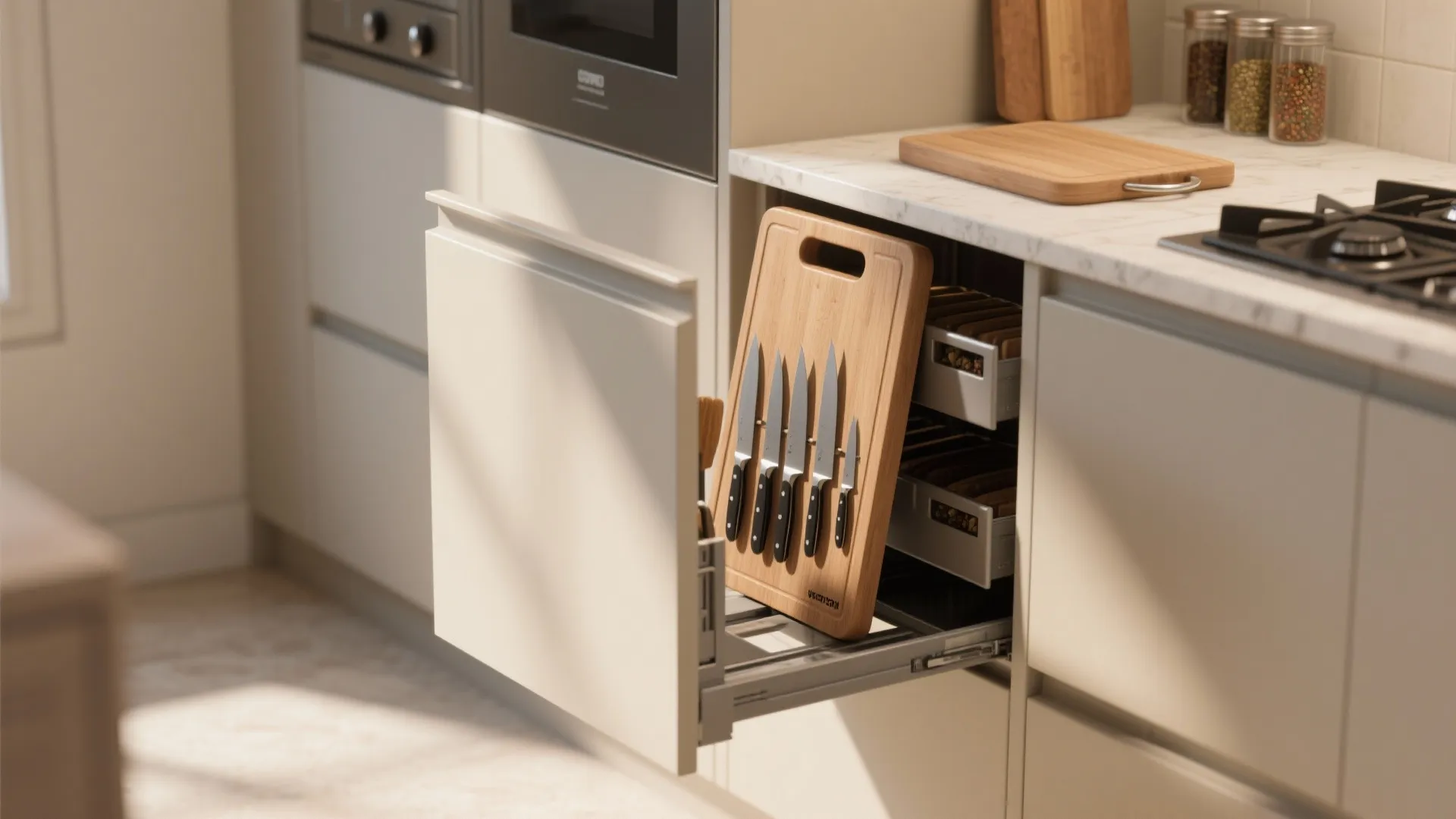 5. Vertical Drawer or Pull-Out Board — Multipurpose and Clean