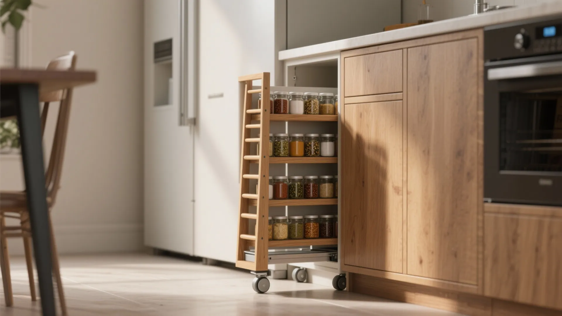 5. Narrow vertical pull-out or custom shelving