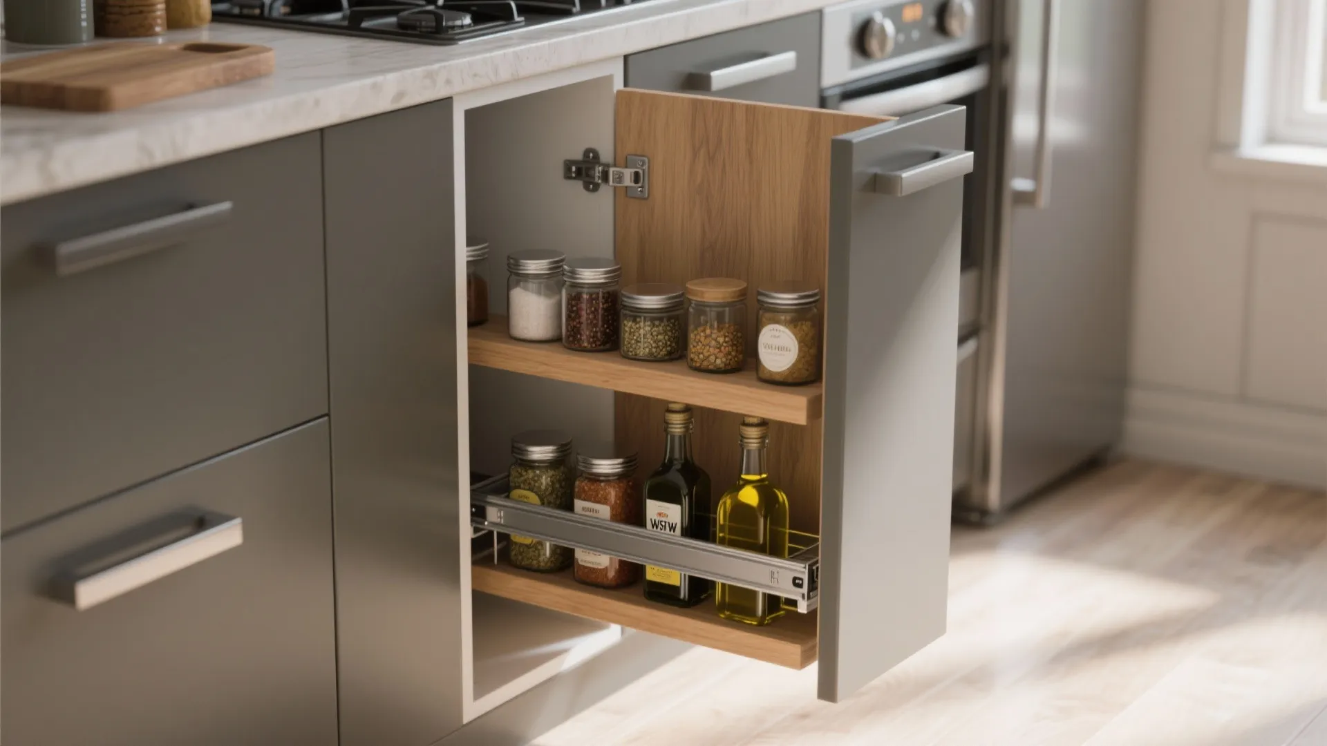 1. Vertical pull-out cabinets for narrow gaps