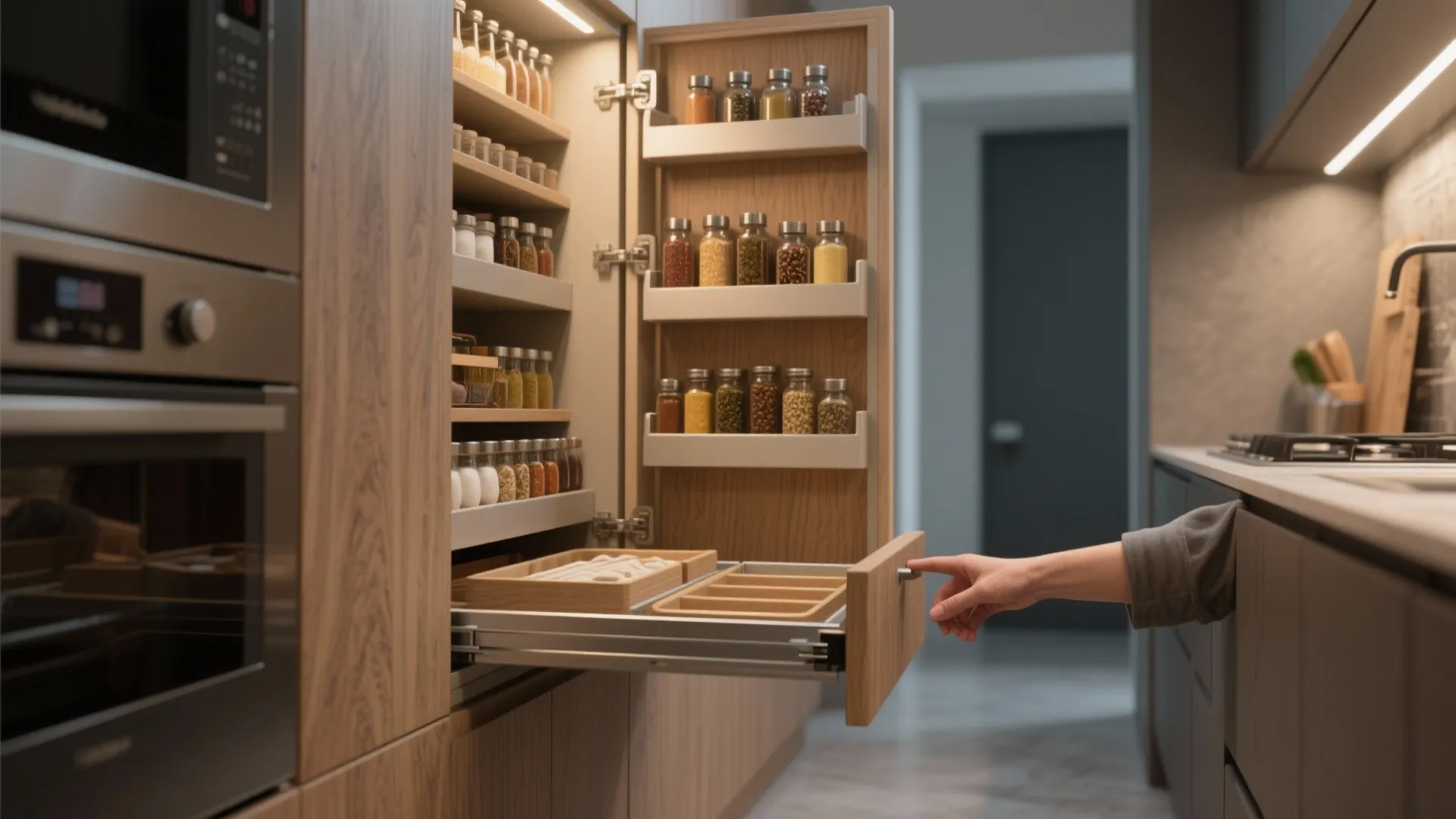 2. Go Vertical with Pull-Outs and Slim Pantries