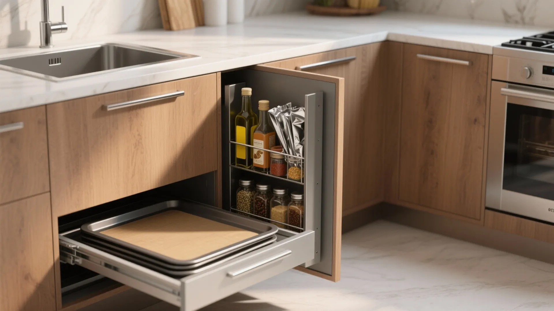 4. Vertical pull-outs and toe-kick drawers