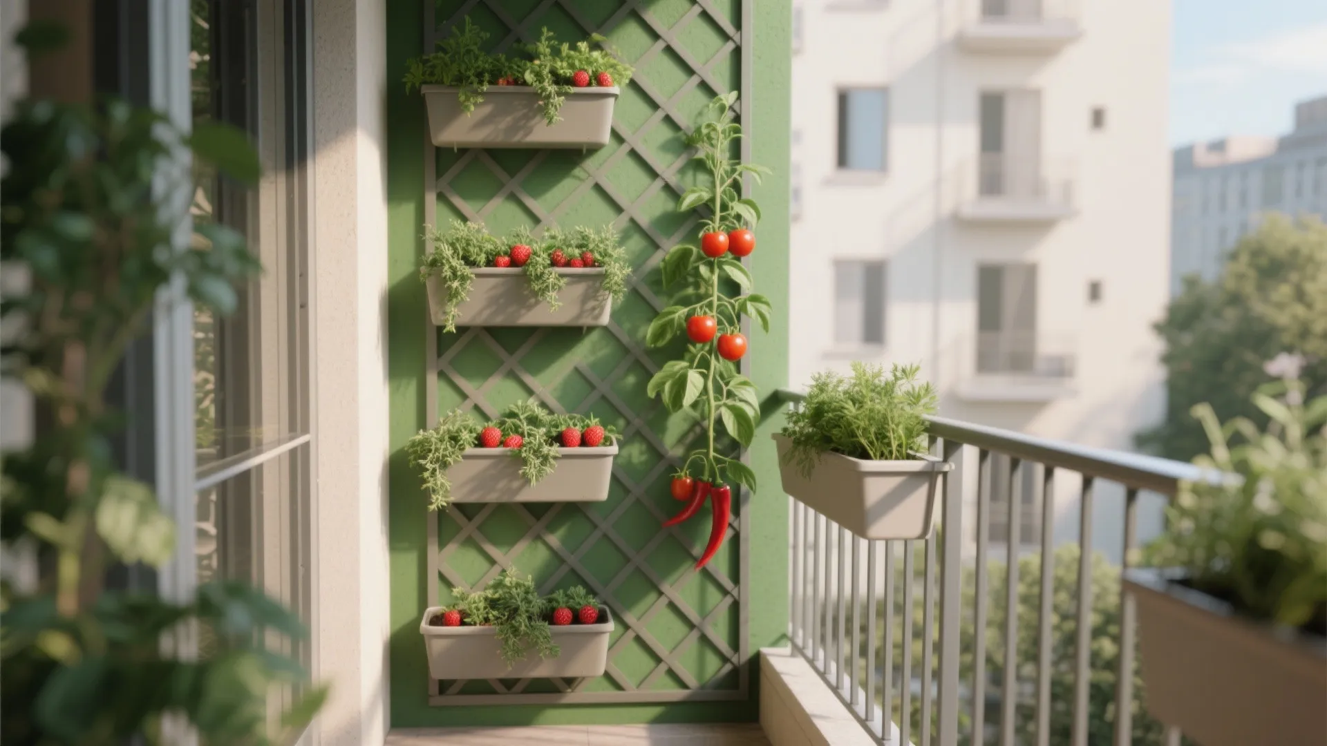 Vertical green wall and smart rail planters