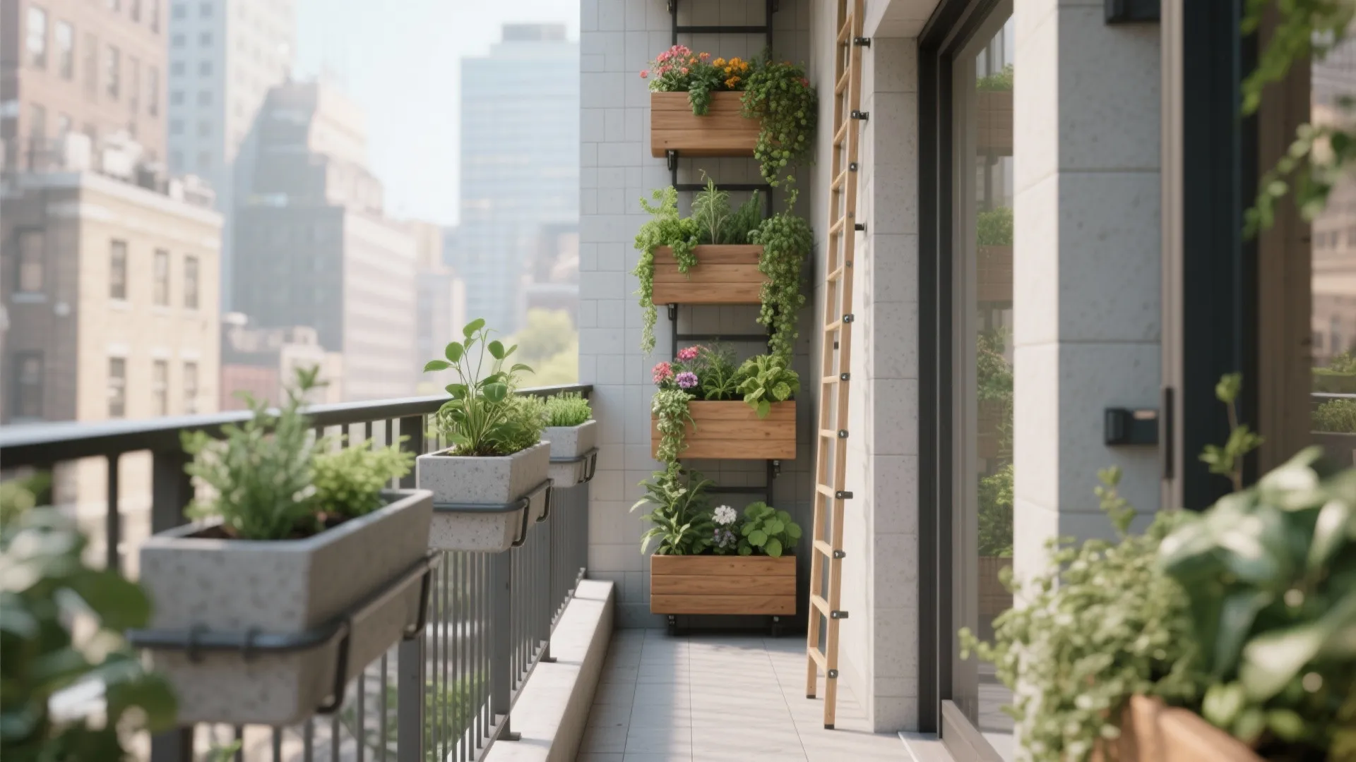 Vertical planters and railing planters that multiply space